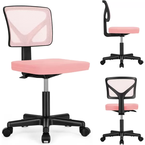 imageSweetcrispy Armless Desk Chairs Ergonomic Low Back Computer Chair No Arms Adjustable Rolling Mesh Task Work Swivel Chairs with Wheels Work Vanity Chair for Small Spaces Home Bedroom Study BlackPink