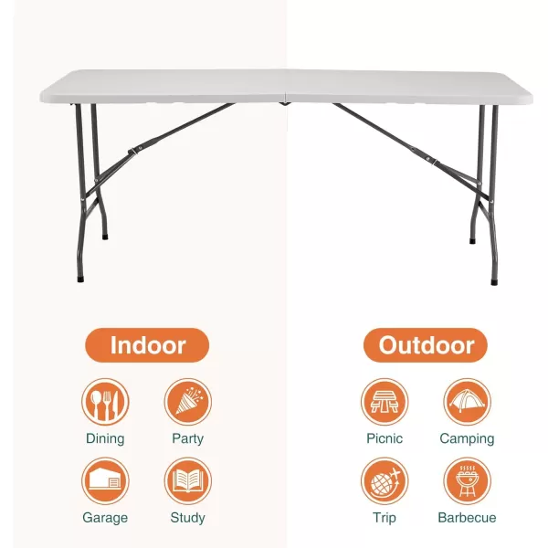 imageSweetcrispy 6ft Plastic Folding Table Outdoor Indoor Heavy Duty Portable Table with Carrying Handle for Camping Picnic Party6FT 70x27