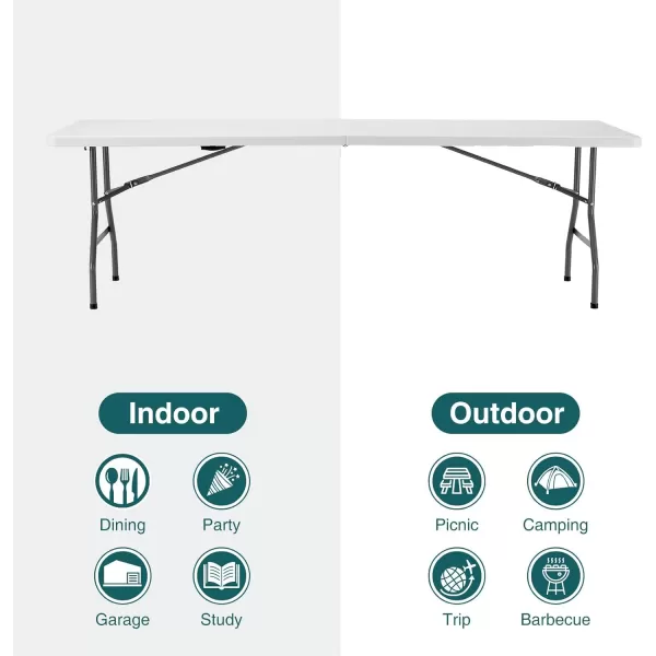 imageSweetcrispy 6ft Plastic Folding Table Outdoor Indoor Heavy Duty Portable Table with Carrying Handle for Camping Picnic Party8FT