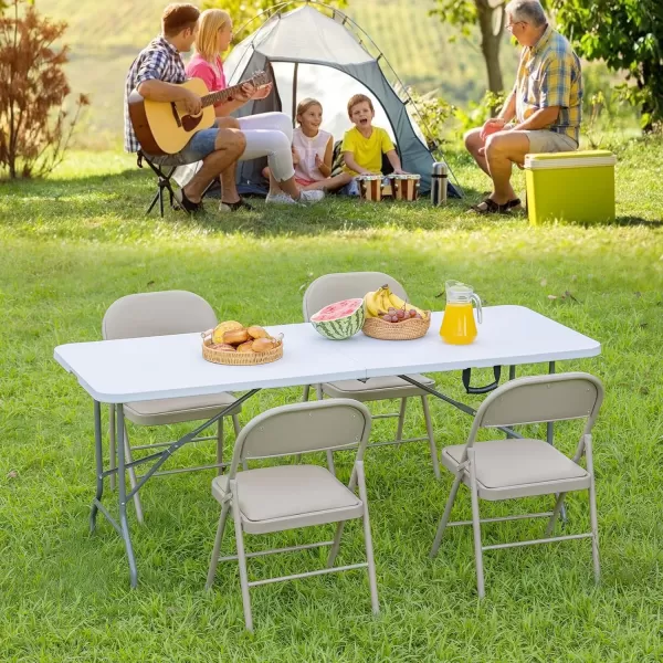 imageSweetcrispy 6ft Plastic Folding Table Outdoor Indoor Heavy Duty Portable Table with Carrying Handle for Camping Picnic Party8FT