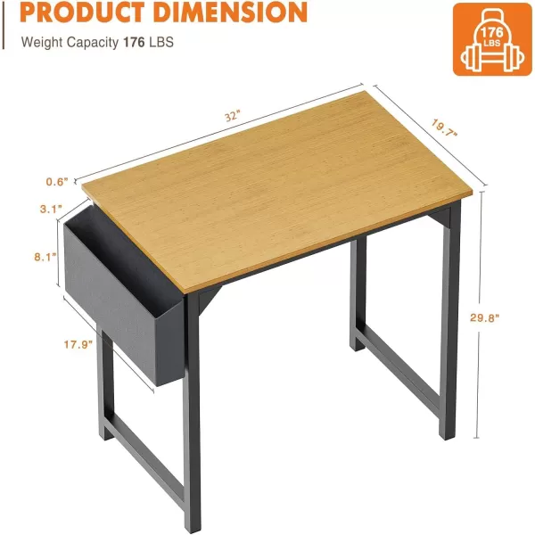 imageSweetcrispy Computer Desk  32 Inch Small Office Writing Work Study Kids Student Teacher Home Bedroom Table Storage Bag Headphone Hooks ampamp no Wheels  WhiteBasic Natural