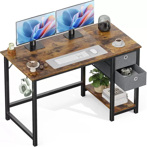 imageSweetcrispy Computer Desk 40 Inch Home Office Writing Work PC Table Study Gaming 2Tier Drawers Storage Shelf Side Headphone Hook Modern Simple Style Small for Bedroom Black WoodRustic Brown