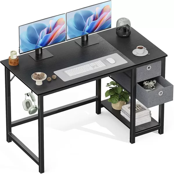 imageSweetcrispy Computer Desk 40 Inch Home Office Writing Work PC Table Study Gaming 2Tier Drawers Storage Shelf Side Headphone Hook Modern Simple Style Small for Bedroom Black WoodBlack