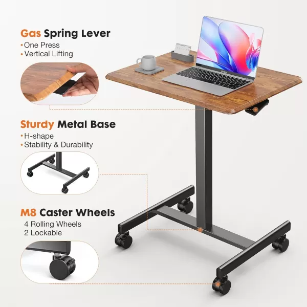 imageSweetcrispy Mobile Small Stading Desk  Sit Stand Desk Portable Rolling Laptop Desk with Lockable Wheels Computer Workstations Adjustable Height WhiteBrown