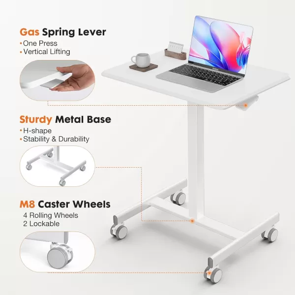 imageSweetcrispy Mobile Small Stading Desk  Sit Stand Desk Portable Rolling Laptop Desk with Lockable Wheels Computer Workstations Adjustable Height WhiteModern White