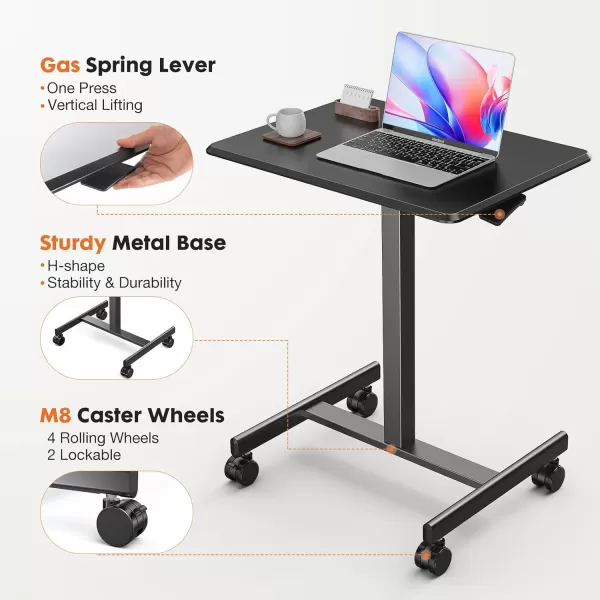 imageSweetcrispy Mobile Small Stading Desk  Sit Stand Desk Portable Rolling Laptop Desk with Lockable Wheels Computer Workstations Adjustable Height WhiteModern Black