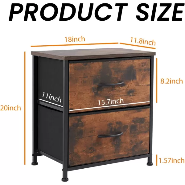 imageSweetcrispy Nightstand with 2 Storage Drawers 20quot Height Small Bed Side Furniture End Table Wooden Top Fabric Cabinet Kids Night Stand Mini Dresser for Bedroom Closet Entryway DormBrown