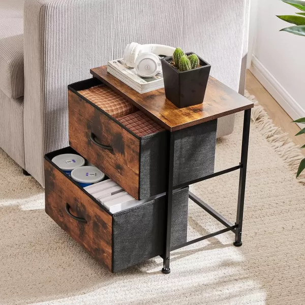 imageSweetcrispy Nightstand with 2 Storage Drawers 20quot Height Small Bed Side Furniture End Table Wooden Top Fabric Cabinet Kids Night Stand Mini Dresser for Bedroom Closet Entryway DormBrown