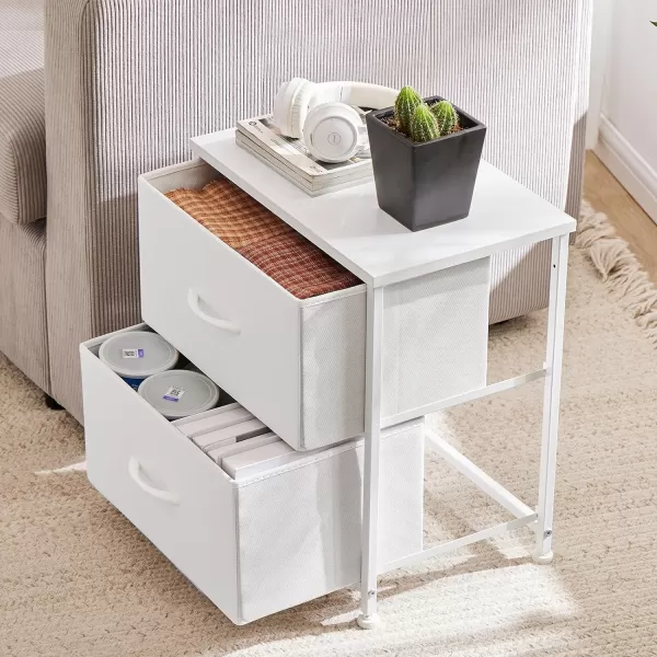 imageSweetcrispy Nightstand with 2 Storage Drawers 20quot Height Small Bed Side Furniture End Table Wooden Top Fabric Cabinet Kids Night Stand Mini Dresser for Bedroom Closet Entryway DormWhite