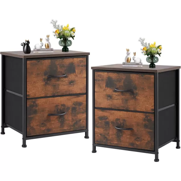 imageSweetcrispy Nightstand with 2 Storage Drawers 20quot Height Small Bed Side Furniture End Table Wooden Top Fabric Cabinet Kids Night Stand Mini Dresser for Bedroom Closet Entryway DormBrown