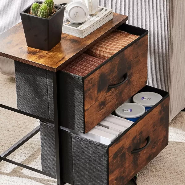 imageSweetcrispy Nightstand with 2 Storage Drawers 20quot Height Small Bed Side Furniture End Table Wooden Top Fabric Cabinet Kids Night Stand Mini Dresser for Bedroom Closet Entryway DormBrown