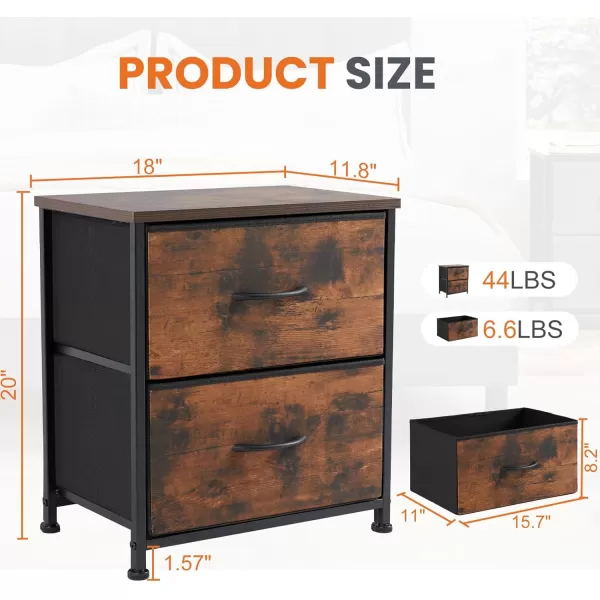 imageSweetcrispy Nightstand with 2 Storage Drawers 20quot Height Small Bed Side Furniture End Table Wooden Top Fabric Cabinet Kids Night Stand Mini Dresser for Bedroom Closet Entryway DormBrown