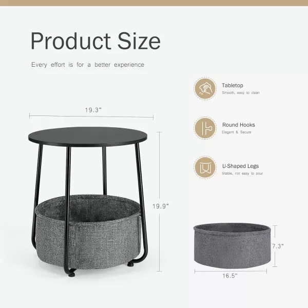 imageSweetcrispy Small Round Side End Table Modern Nightstand Bedside Table with Fabric Basket for Bedroom Living Room Side Table with Steel Frame  White ampamp BeigeBlack Dark Grey