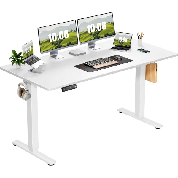 imageSweetcrispy Standing Desk Adjustable Height 63inch Electric Sit Stand up Desk for Home Office Modern Rising Work Table for Computer Laptop Lift Gaming Desk Sturdy Ergonomic Workstation Rust BrownWhite