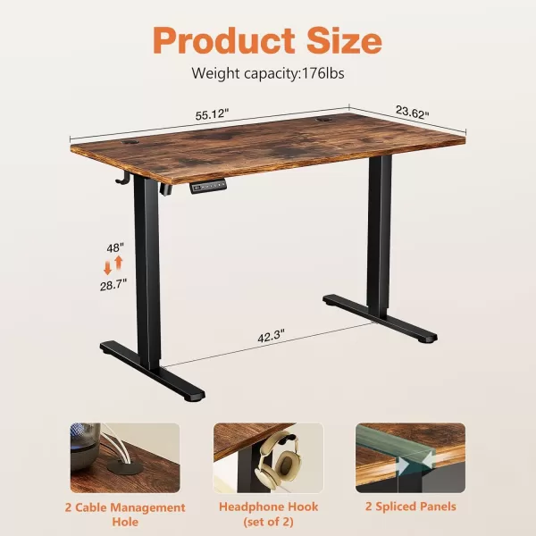 imageSweetcrispy Standing Desk Adjustable Height 63inch Electric Sit Stand up Desk for Home Office Modern Rising Work Table for Computer Laptop Lift Gaming Desk Sturdy Ergonomic Workstation Rust BrownRustic Brown