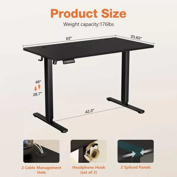 imageSweetcrispy Standing Desk Adjustable Height 63inch Electric Sit Stand up Desk for Home Office Modern Rising Work Table for Computer Laptop Lift Gaming Desk Sturdy Ergonomic Workstation Rust BrownBlack