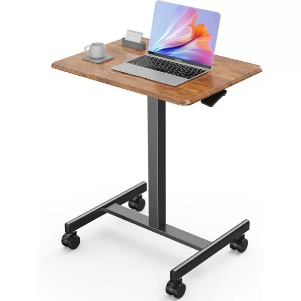 imageSweetcrispy Mobile Small Stading Desk  Sit Stand Desk Portable Rolling Laptop Desk with Lockable Wheels Computer Workstations Adjustable Height WhiteBrown