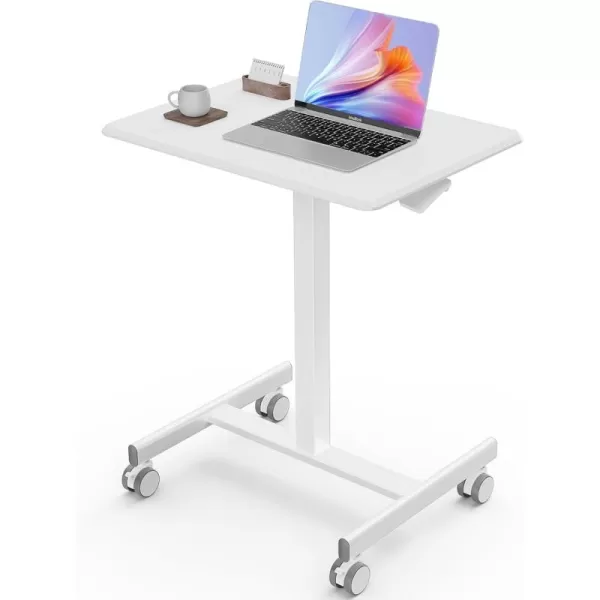 imageSweetcrispy Mobile Small Stading Desk  Sit Stand Desk Portable Rolling Laptop Desk with Lockable Wheels Computer Workstations Adjustable Height WhiteModern White