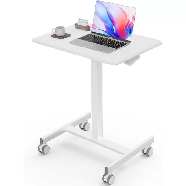 imageSweetcrispy Mobile Small Stading Desk  Sit Stand Desk Portable Rolling Laptop Desk with Lockable Wheels Computer Workstations Adjustable Height WhiteMilky White