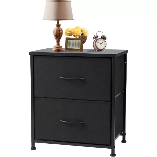 imageSweetcrispy Nightstand with 2 Storage Drawers 20quot Height Small Bed Side Furniture End Table Wooden Top Fabric Cabinet Kids Night Stand Mini Dresser for Bedroom Closet Entryway DormBlack