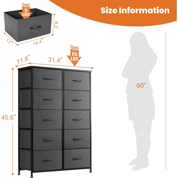 imageSweetcrispy Dresser Dresser for Bedroom Drawer Organizer Storage Drawers Fabric Storage Tower with 8 Drawers Chest of Drawers with Steel Frame Wood Top for Nursery Living Room ClosetGrey