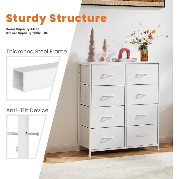 imageSweetcrispy Dresser Dresser for Bedroom Drawer Organizer Storage Drawers Fabric Storage Tower with 8 Drawers Chest of Drawers with Steel Frame Wood Top for Nursery Living Room ClosetWhite