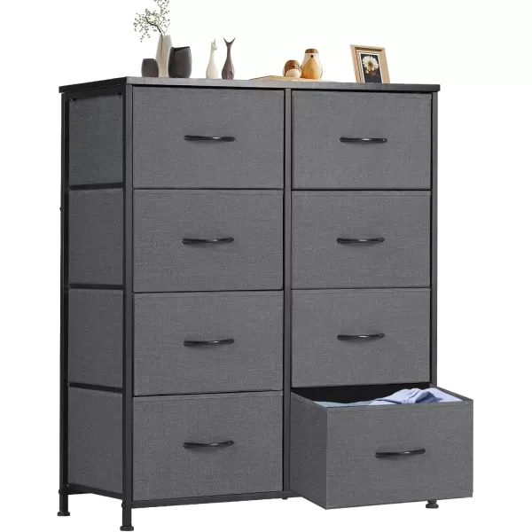 imageSweetcrispy Dresser Dresser for Bedroom Drawer Organizer Storage Drawers Fabric Storage Tower with 8 Drawers Chest of Drawers with Steel Frame Wood Top for Nursery Living Room ClosetGrey
