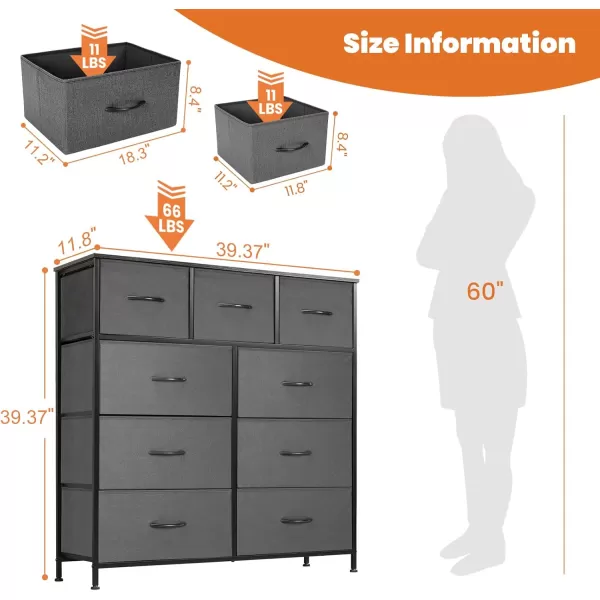 imageSweetcrispy Dresser Dresser for Bedroom Drawer Organizer Storage Drawers Fabric Storage Tower with 8 Drawers Chest of Drawers with Steel Frame Wood Top for Nursery Living Room ClosetGrey