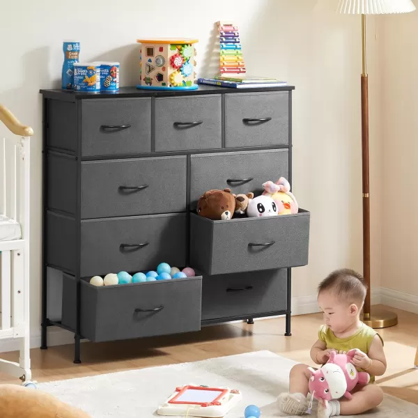 imageSweetcrispy Dresser Dresser for Bedroom Drawer Organizer Storage Drawers Fabric Storage Tower with 8 Drawers Chest of Drawers with Steel Frame Wood Top for Nursery Living Room ClosetGrey
