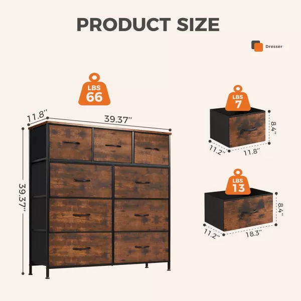 imageSweetcrispy Dresser Dresser for Bedroom Drawer Organizer Storage Drawers Fabric Storage Tower with 8 Drawers Chest of Drawers with Steel Frame Wood Top for Nursery Living Room ClosetRust Brown