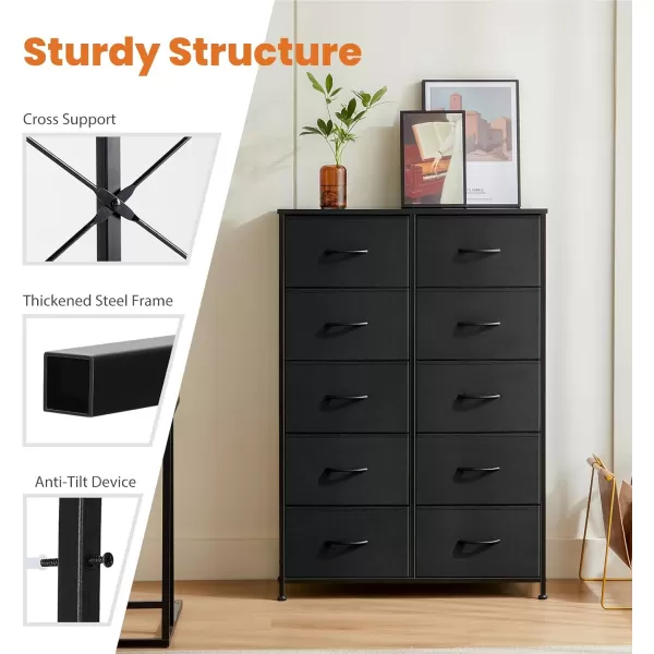 imageSweetcrispy Dresser Dresser for Bedroom Drawer Organizer Storage Drawers Fabric Storage Tower with 8 Drawers Chest of Drawers with Steel Frame Wood Top for Nursery Living Room ClosetBlack