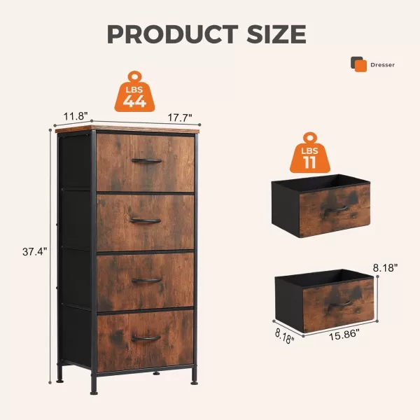 imageSweetcrispy Dresser Dresser for Bedroom Drawer Organizer Storage Drawers Fabric Storage Tower with 8 Drawers Chest of Drawers with Steel Frame Wood Top for Nursery Living Room ClosetRust Brown