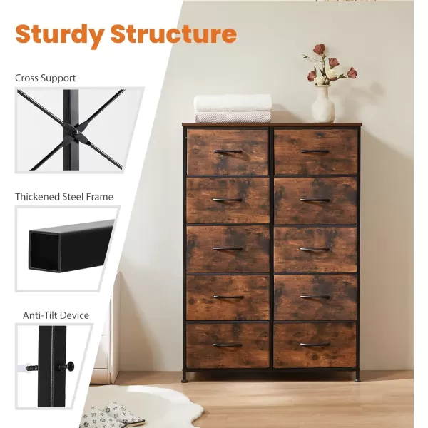 imageSweetcrispy Dresser Dresser for Bedroom Drawer Organizer Storage Drawers Fabric Storage Tower with 8 Drawers Chest of Drawers with Steel Frame Wood Top for Nursery Living Room ClosetRustic Brown