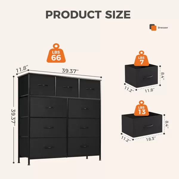 imageSweetcrispy Dresser Dresser for Bedroom Drawer Organizer Storage Drawers Fabric Storage Tower with 8 Drawers Chest of Drawers with Steel Frame Wood Top for Nursery Living Room ClosetBlack