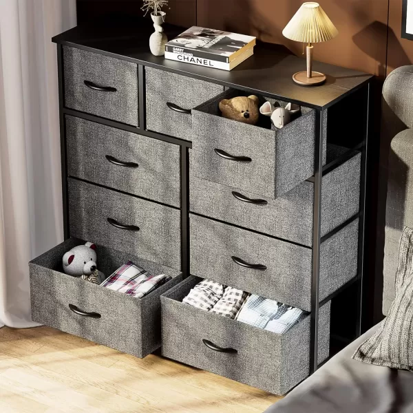 imageSweetcrispy Dresser Dresser for Bedroom Drawer Organizer Storage Drawers Fabric Storage Tower with 8 Drawers Chest of Drawers with Steel Frame Wood Top for Nursery Living Room ClosetDarkgrey