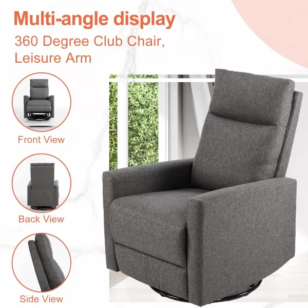 imageSweetcrispy Recliner Chair Swivel Rocking Glider Rocker Recliner Nursery Chair with Extra Large Footrest for Living Room High Back Upholstered Deep Seat GreyDark Grey