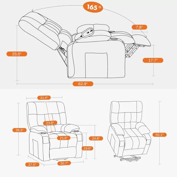 imageSweetcrispy Recliner Chair Swivel Rocking Glider Rocker Recliner Nursery Chair with Extra Large Footrest for Living Room High Back Upholstered Deep Seat GreyLight Grey