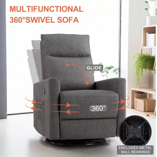 imageSweetcrispy Recliner Chair Swivel Rocking Glider Rocker Recliner Nursery Chair with Extra Large Footrest for Living Room High Back Upholstered Deep Seat GreyDark Grey