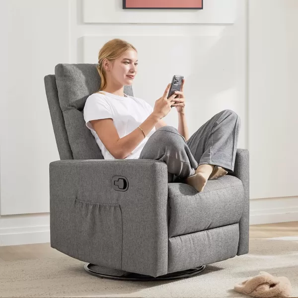 imageSweetcrispy Recliner Chair Swivel Rocking Glider Rocker Recliner Nursery Chair with Extra Large Footrest for Living Room High Back Upholstered Deep Seat GreyDark Grey