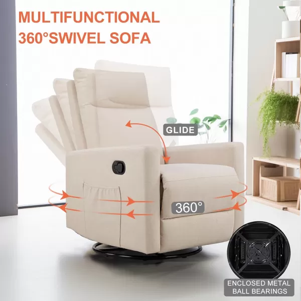 imageSweetcrispy Recliner Chair Swivel Rocking Glider Rocker Recliner Nursery Chair with Extra Large Footrest for Living Room High Back Upholstered Deep Seat GreyBeige