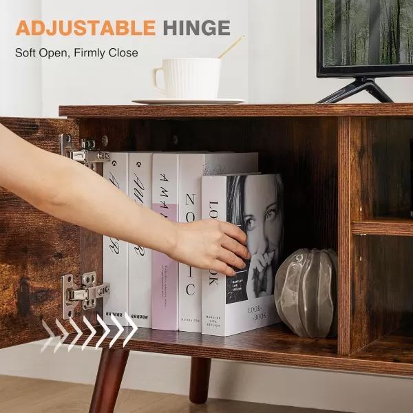 imageSweetcrispy TV Stand for 55 60 inch Television Entertainment Center with Storage 2 Cabinet Media Console Table Soft Hinge Door with Handle Wood Feet Living Room Bedroom Furniture Rust BrownBrown