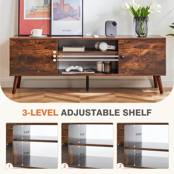 imageSweetcrispy TV Stand for 55 60 inch Television Entertainment Center with Storage 2 Cabinet Media Console Table Soft Hinge Door with Handle Wood Feet Living Room Bedroom Furniture Rust BrownBrown