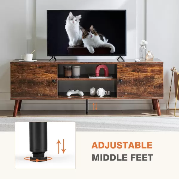 imageSweetcrispy TV Stand for 55 60 inch Television Entertainment Center with Storage 2 Cabinet Media Console Table Soft Hinge Door with Handle Wood Feet Living Room Bedroom Furniture Rust BrownBrown
