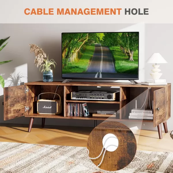 imageSweetcrispy TV Stand for 55 60 inch Television Entertainment Center with Storage 2 Cabinet Media Console Table Soft Hinge Door with Handle Wood Feet Living Room Bedroom Furniture Rust BrownBrown