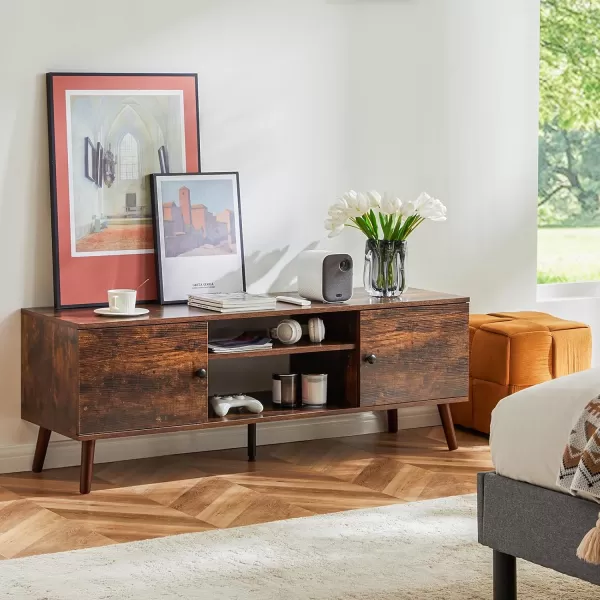 imageSweetcrispy TV Stand for 55 60 inch Television Entertainment Center with Storage 2 Cabinet Media Console Table Soft Hinge Door with Handle Wood Feet Living Room Bedroom Furniture Rust BrownBrown
