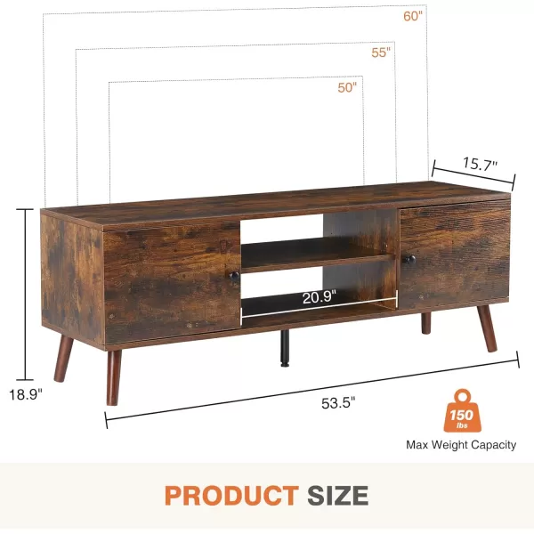 imageSweetcrispy TV Stand for 55 60 inch Television Entertainment Center with Storage 2 Cabinet Media Console Table Soft Hinge Door with Handle Wood Feet Living Room Bedroom Furniture Rust BrownBrown
