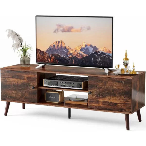 imageSweetcrispy TV Stand for 55 60 inch Television Entertainment Center with Storage 2 Cabinet Media Console Table Soft Hinge Door with Handle Wood Feet Living Room Bedroom Furniture Rust BrownRust Brown