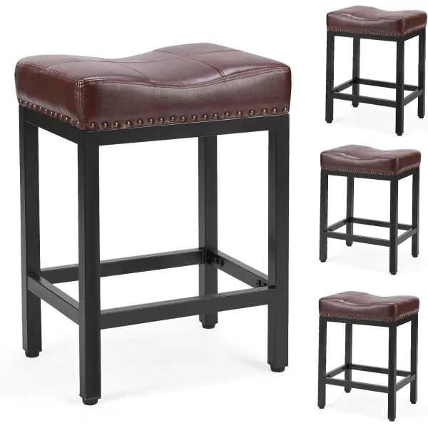 imageSweetcrispy 24 inch Bar Stools Set of 4 Upholstered Modern Counter Height Bar Stools for Kitchen Island Modern PU Leather Sadless Stools Chair with Metal Base and Footrest GrayBlack With Brown Cushion