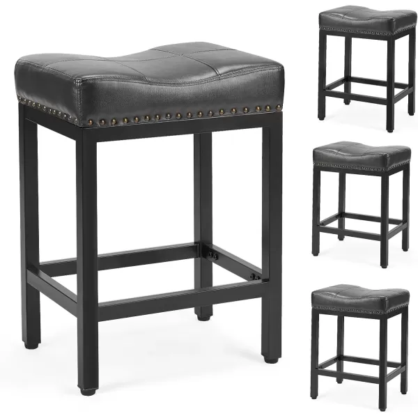 imageSweetcrispy 24 inch Bar Stools Set of 4 Upholstered Modern Counter Height Bar Stools for Kitchen Island Modern PU Leather Sadless Stools Chair with Metal Base and Footrest GrayBlack With Black Cushion