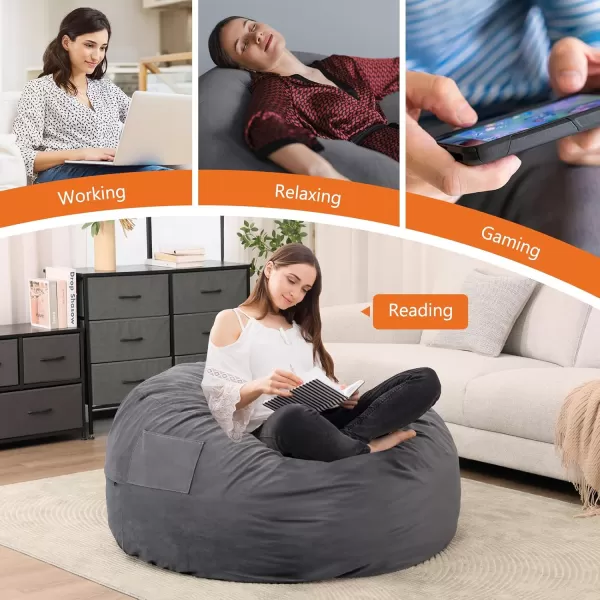 imageSweetcrispy Bean Bag Chair for Adults Oversized Beanbag for Gaming Reading Foam Filled Couch Furniture with Soft Removable Cover Giant Round Comfy Sofa for Living Room Bedroom College Dorm 4 FeetDark Grey